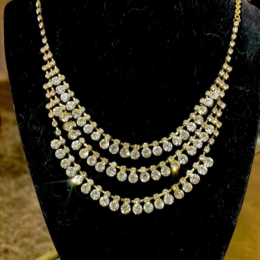 Vintage multi strand clear rhinestone necklace